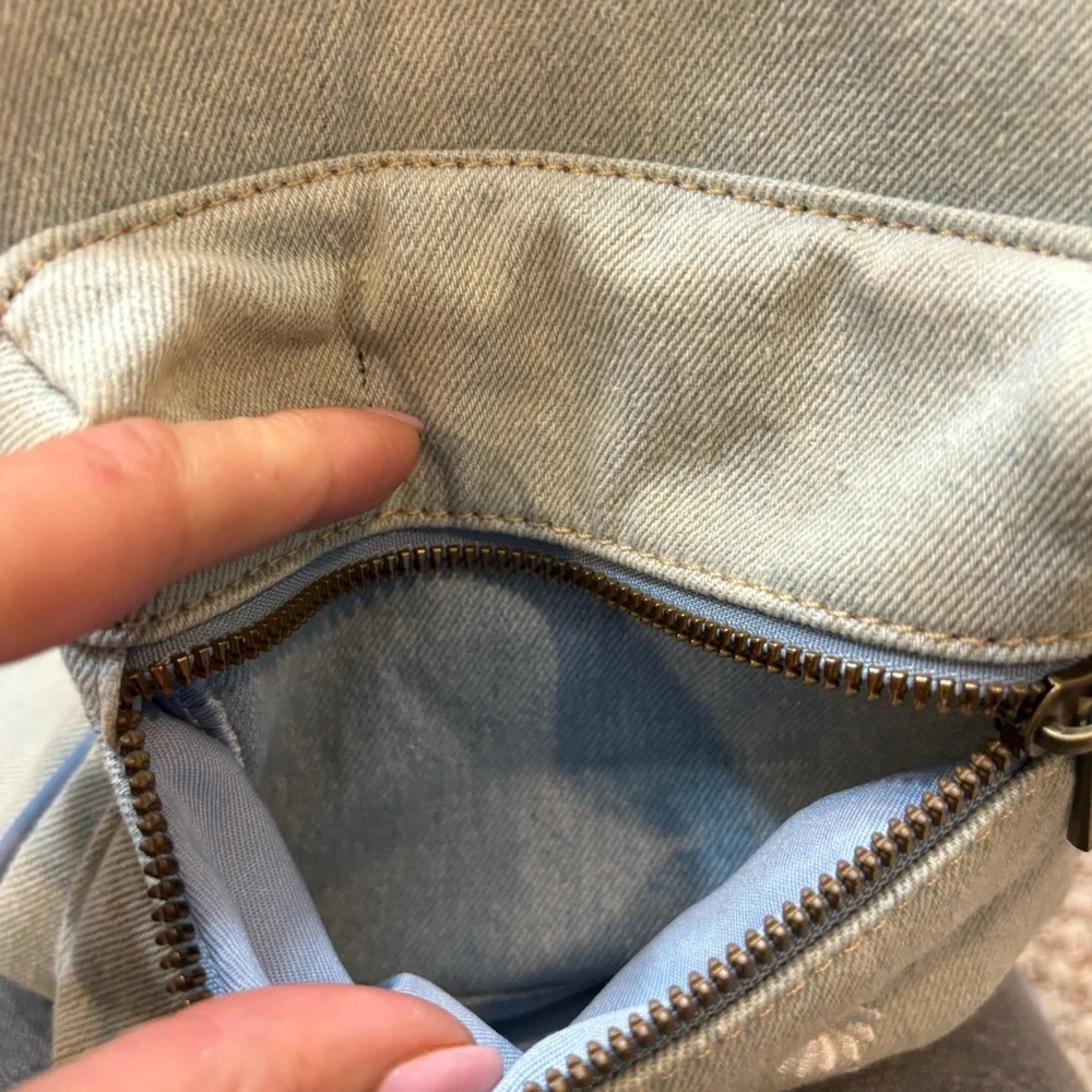 Like Dreams Brand Light wash‎ Denim and Faux Leather Small Backpack